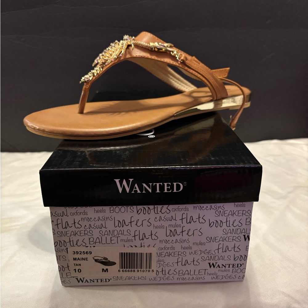 Wanted Women's Tan Sandals with Gold Accents